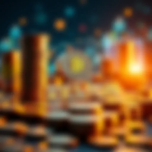 A visual representation of one hundred billion showing stacks of coins and digital technology symbols, illustrating economic and social impacts.