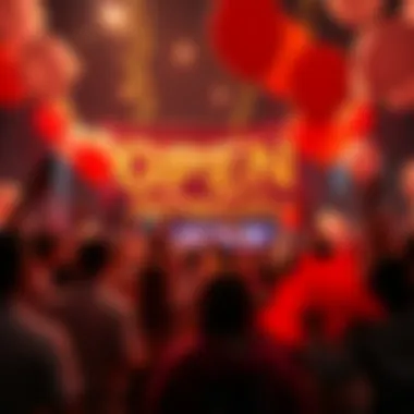 People celebrating the anniversary of the Open Network with balloons and banners