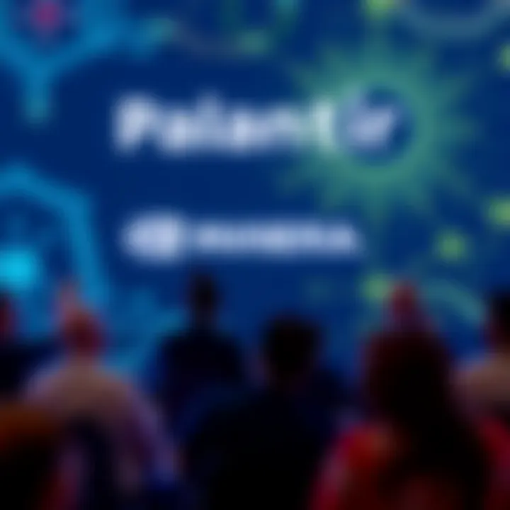 Representatives from Palantir, NVIDIA, and CenterPoint Energy discussing the launch of the Chain Reaction platform, with a digital backdrop of Hedera's logo symbolizing its potential role.