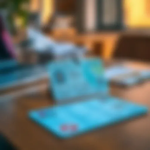 A Palestinian ID card placed on a wooden table with a laptop and some papers in the background.