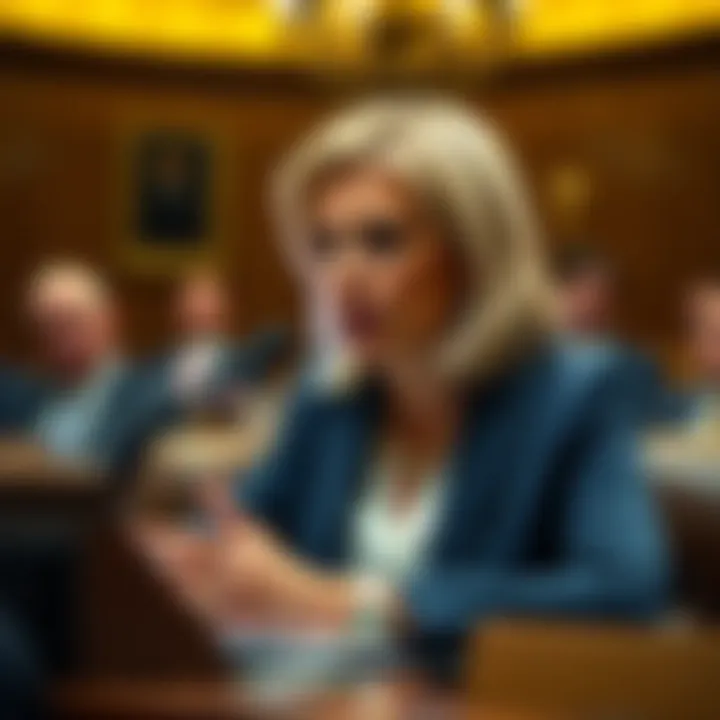 Pam Bondi speaking at a Congressional hearing while facing questions about the disbanded cryptocurrency team