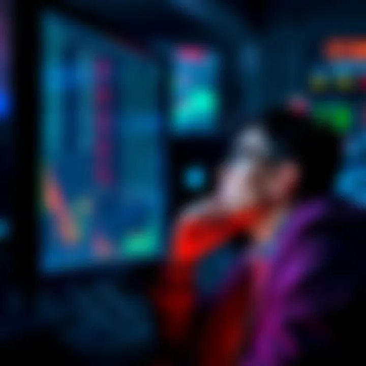A worried investor looks at falling stock prices on a computer screen, symbolizing panic selling in the market.