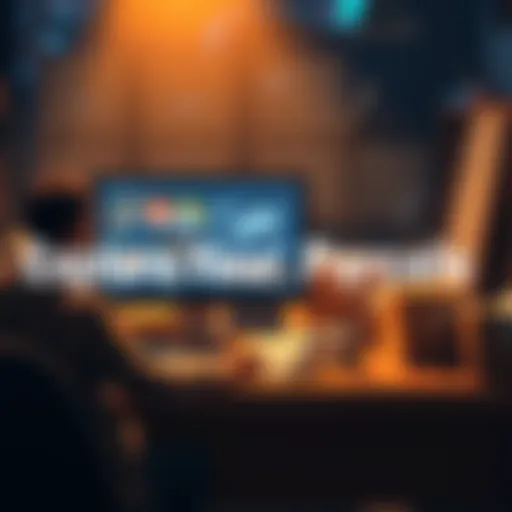 Person Reviewing Parcel Collection A person sitting at a desk, looking at a computer screen displaying their parcel collection, with boxes and documents nearby.