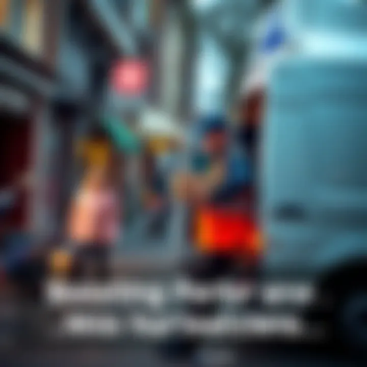 A delivery person loading parcels into a van on a busy street in the Netherlands