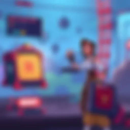 Illustration showing a character weighing options for buying parcels versus waiting for the next challenge ladder, with visual elements of a game interface and rent indicators.