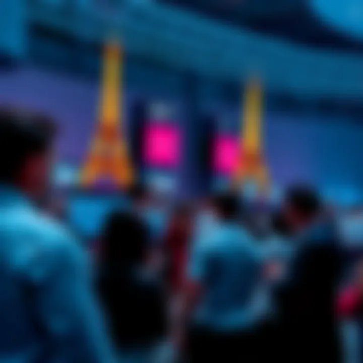 Conference attendees discussing blockchain People at Paris Blockchain Week 2026 engaged in discussions about finance and blockchain technology