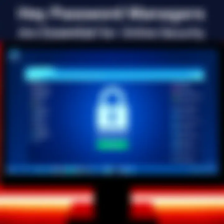 A password manager interface displayed on a computer screen with a lock symbol, showing a secure login page.