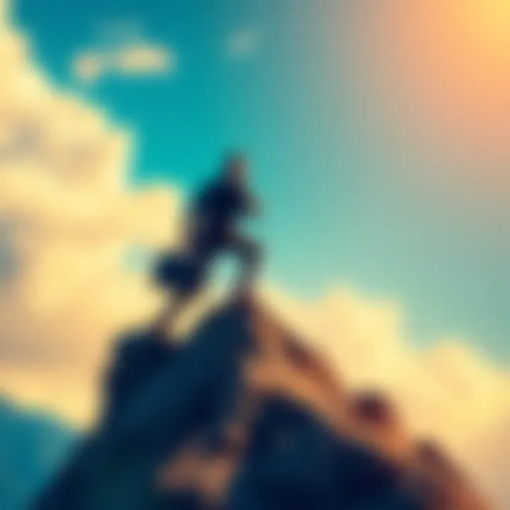 A person climbing a mountain with a briefcase in hand, symbolizing the journey to financial success.