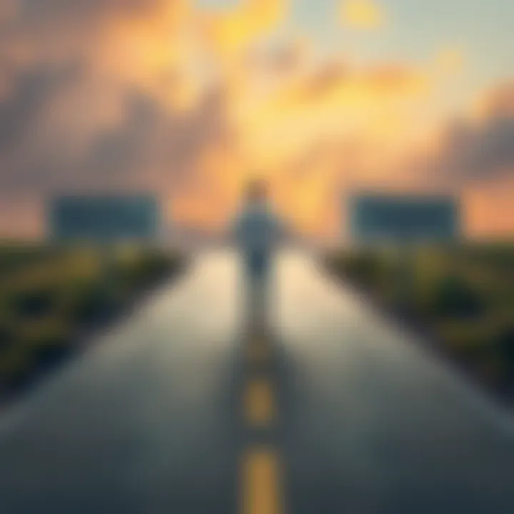 A person standing at a crossroads labeled 'Wealth Creation' and 'Financial Growth', looking optimistic about their investment choices.