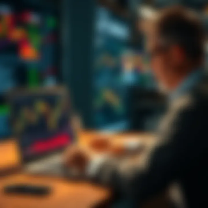A calm investor looking at stock charts on a laptop, symbolizing patience in long-term asset selling