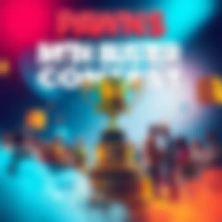 A colorful poster for the Pawns Myth Buster Contest with cash prizes, featuring a trophy and people discussing myths.
