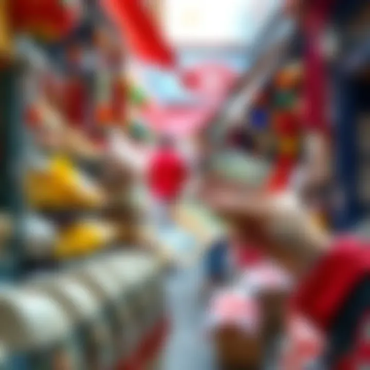 A traveler using euros to make a purchase in a Moroccan market with local currency in the background