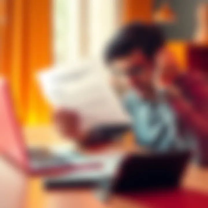 A worried person examining a suspicious letter about payment deadlines with a calculator and laptop on the table