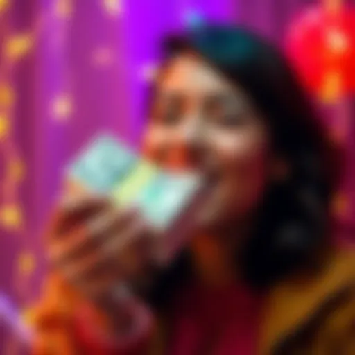 Payout Celebration A person smiling with a small stack of money and a cheerful expression, representing the excitement of receiving a second payout from earnings.