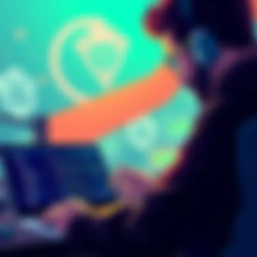 An illustration showing a developer coding with Pebble Smart Contracts, highlighting syntax similar to Solidity, set against a backdrop of the Cardano logo.