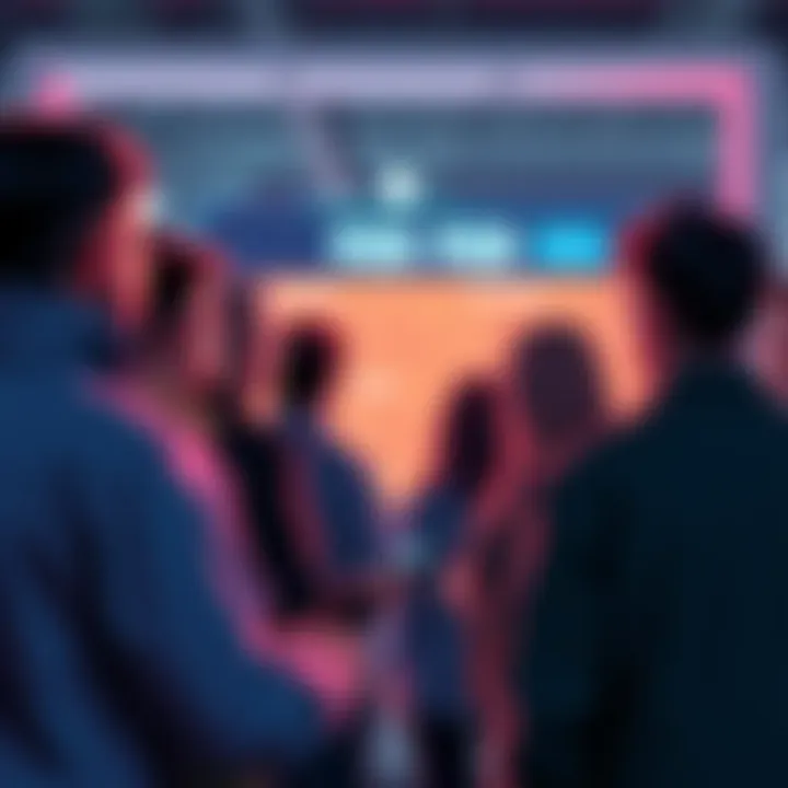 A group of people looking at a screen showing the FEED, discussing their missing names after purchases.