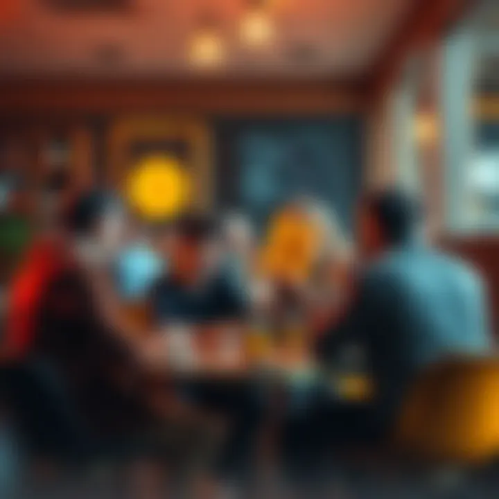 A group of people debating about their Bitcoin investments in a coffee shop
