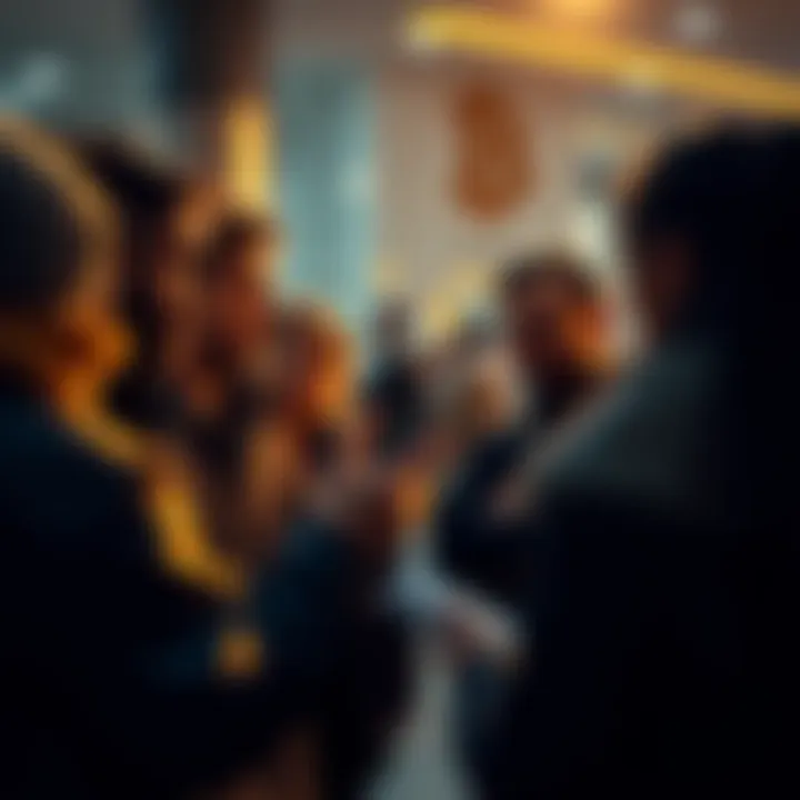 A group of people engaging in a conversation about their views on Bitcoin and Buttcoin, sharing personal experiences in a positive setting.