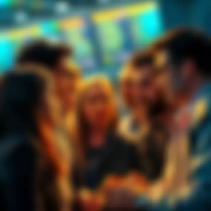 A group of people engaging in a conversation about Bitcoin, showcasing their changing attitudes towards the cryptocurrency, with some looking intrigued and others thoughtful.