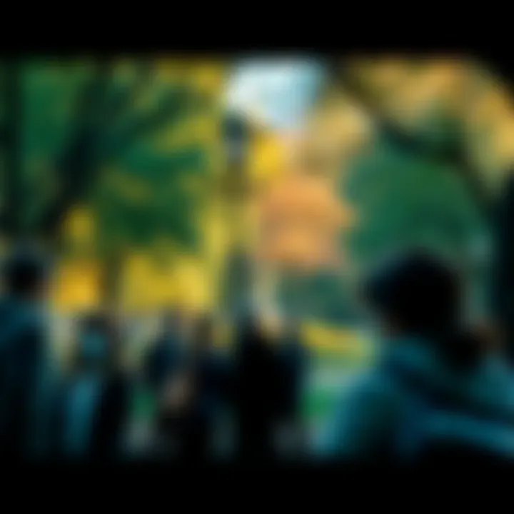 A group of people in a park talking about today's issues and challenges they face