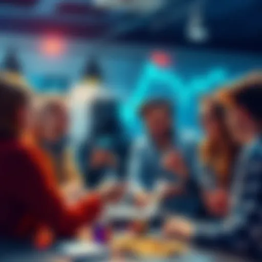 A diverse group of people engaging in a lively discussion about cryptocurrency trends and Cheeky Crypto