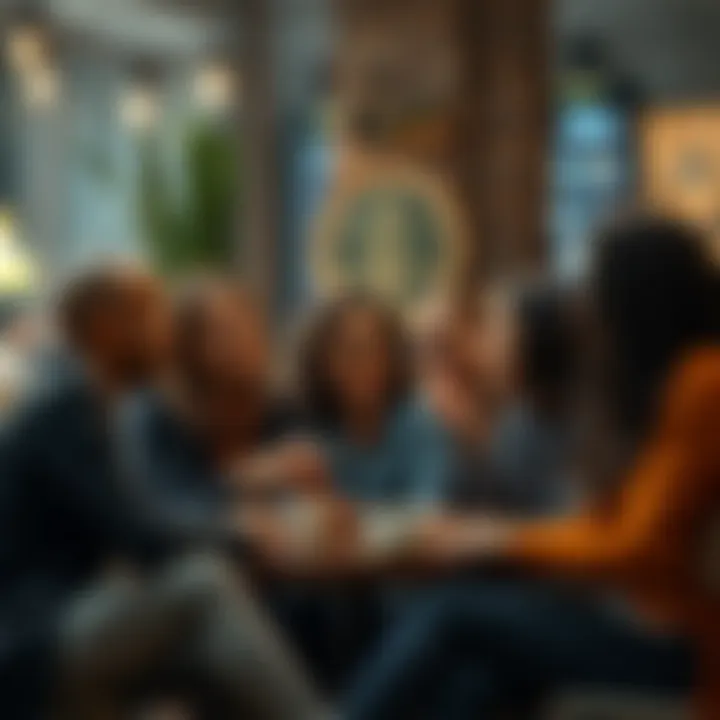 A diverse group of friends sharing thoughts and experiences about what is normal in their lives, sitting together with coffee