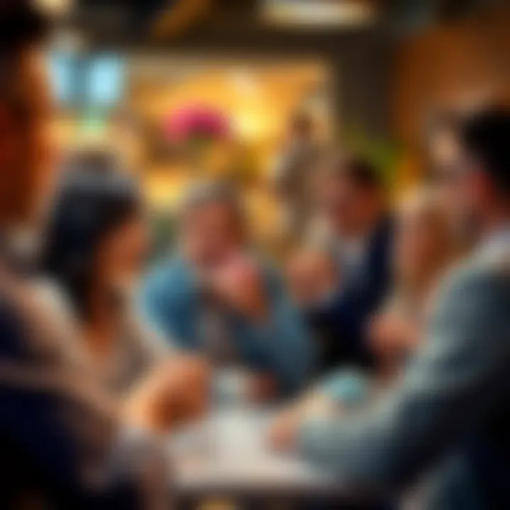 A group of people talking and sharing ideas while enjoying donuts