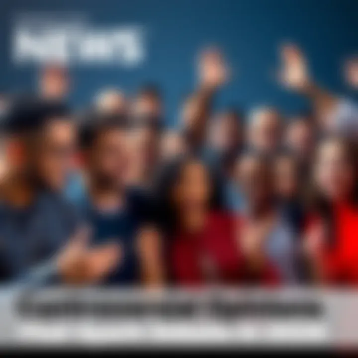 A group of diverse people animatedly discussing controversial opinions with expressive gestures and thoughtful expressions