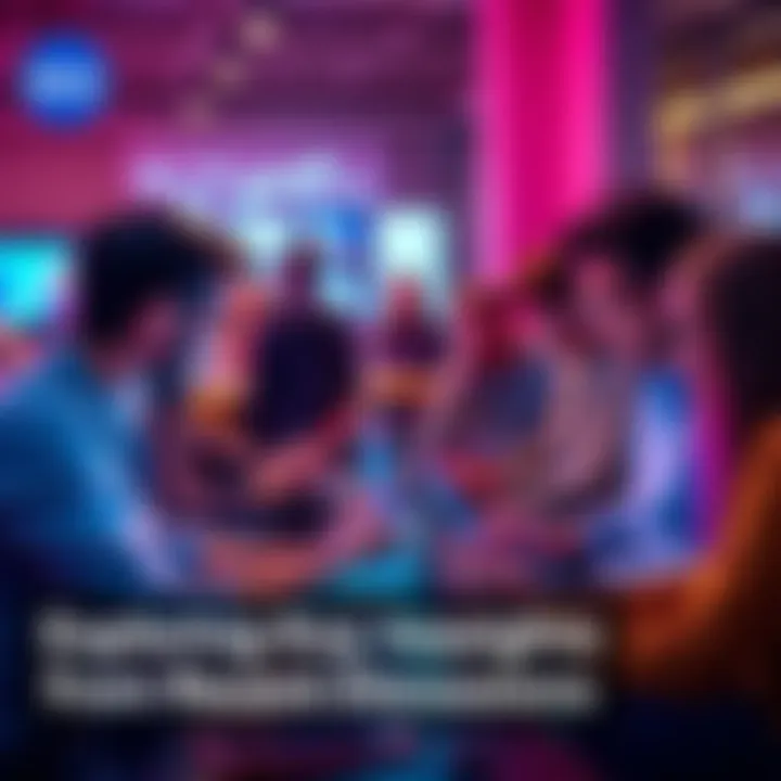 A group of people participating in an online forum discussion with laptops and smartphones, sharing insights and ideas.