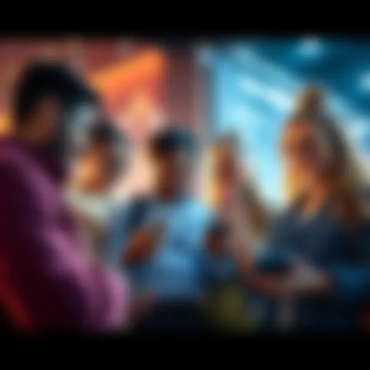 A group of diverse people using SCRT on their devices, showing teamwork and community connections