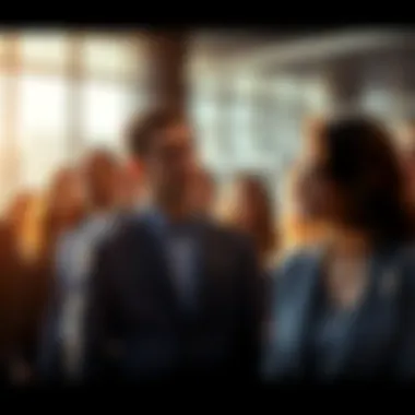 A group of people observing and mimicking a leader's actions in a professional setting