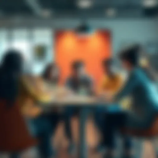 A group of people discussing and sharing ideas about access issues while sitting around a table.