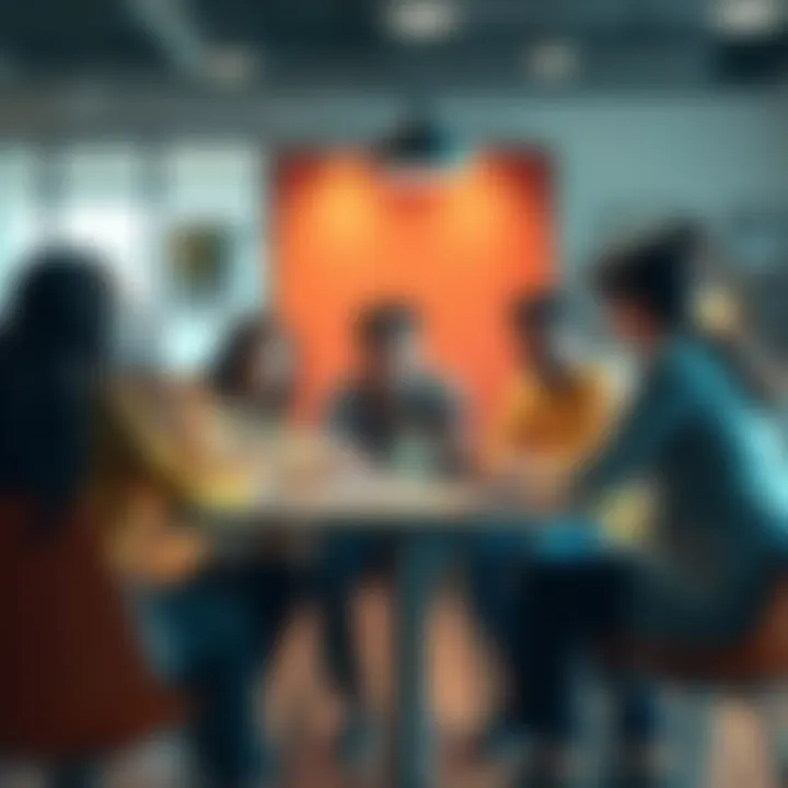 A group of people discussing and sharing ideas about access issues while sitting around a table.