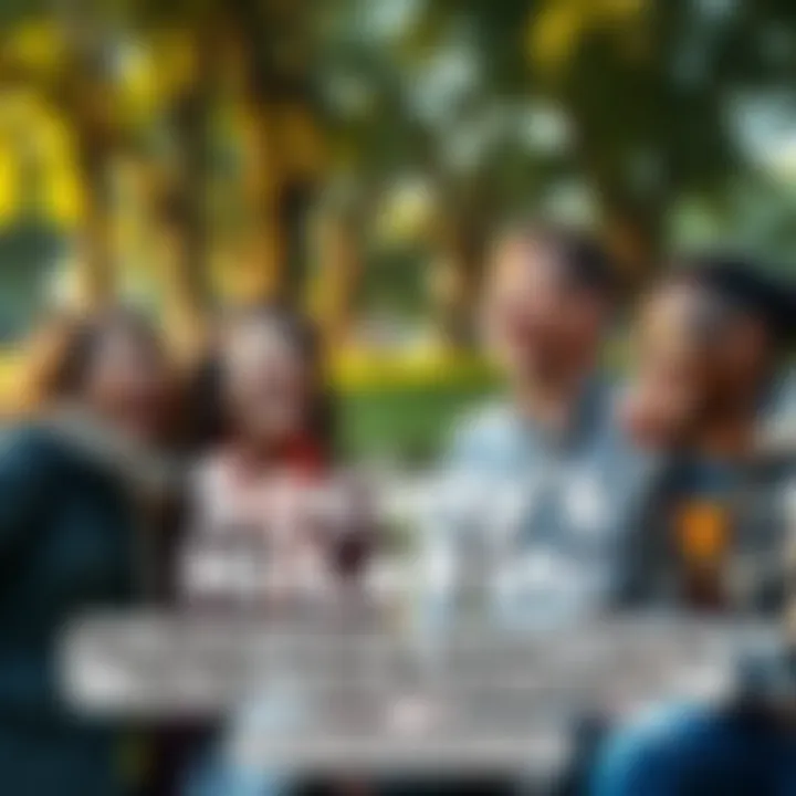 A group of diverse people laughing in a park, illustrating the contrast between humor and serious issues.