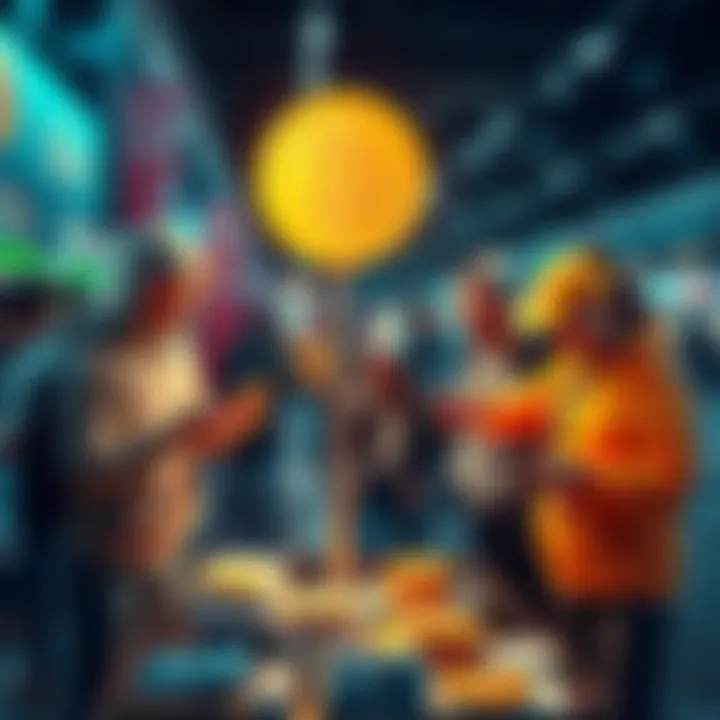 A group of people using Bitcoin to buy various items like clothes and gadgets