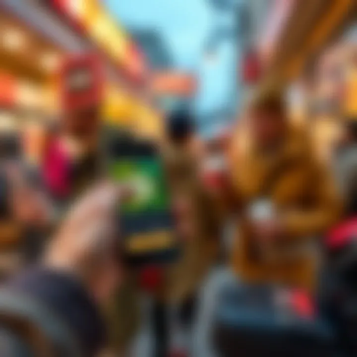 A person making a coffee purchase with a smartphone showing a cryptocurrency app