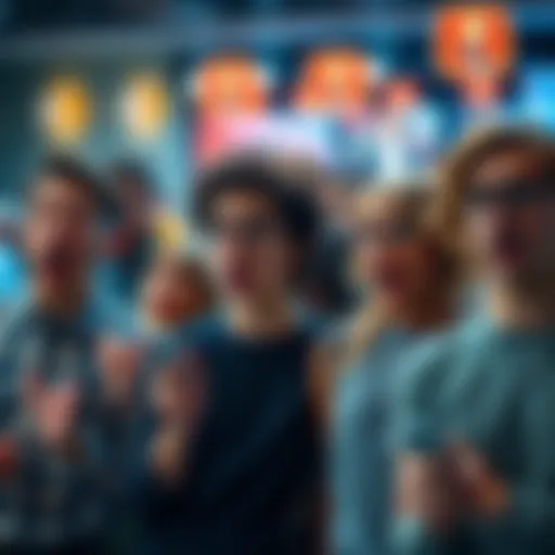 A group of people showing shocked expressions as they discuss a trending topic, capturing a moment of lively conversation and varied reactions.