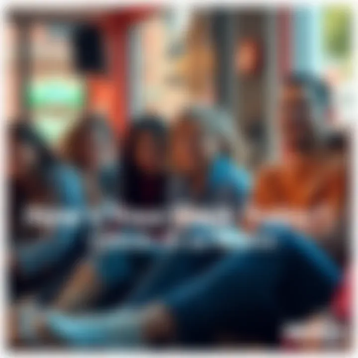 A group of people sitting together, smiling and sharing stories about their daily experiences and challenges, creating a supportive atmosphere.