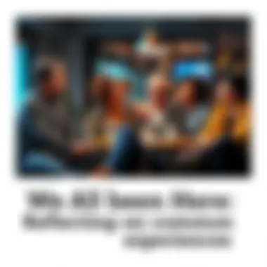 Group of people sharing experiences A diverse group of people sitting together, sharing stories and laughing, illustrating common human experiences.