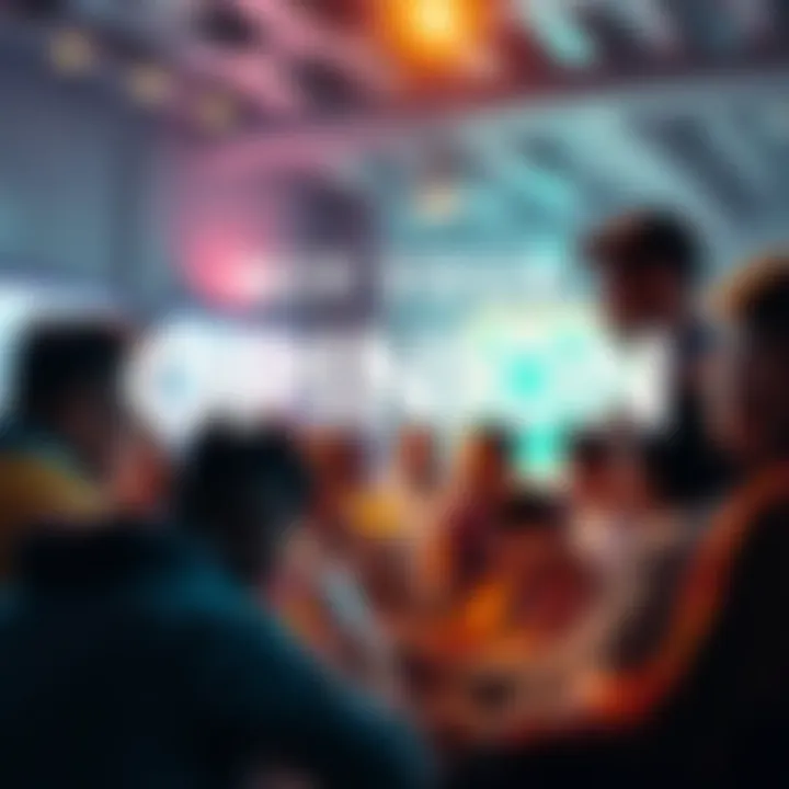 A diverse group of people engaging in discussion on forums and user boards, expressing their opinions through digital devices.