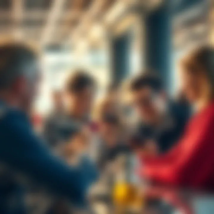 A group of people happily using their BitMartCard Platinum cards in a cafe setting, showing everyday transactions.