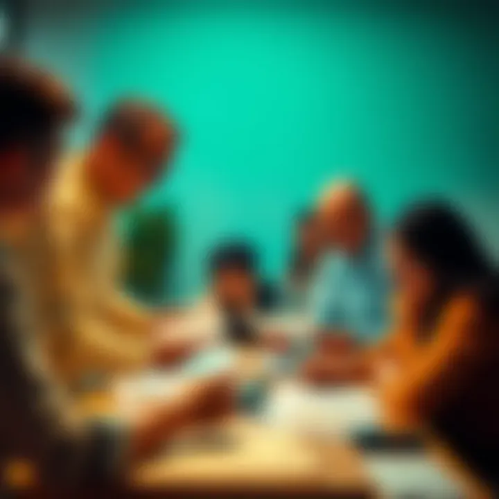 A group of diverse people gathered around a table, reviewing financial documents and discussing strategies to achieve a break-even point in their ventures.