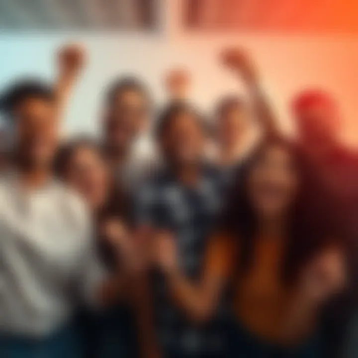 A diverse group of people smiling and celebrating together, symbolizing increased confidence and optimism in various sectors.