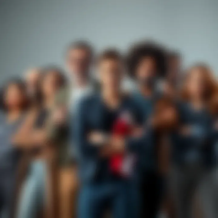A group of individuals standing together, each with different expressions and styles, representing diverse opinions and independent thinking.