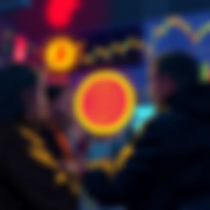 A group of people talking about Bitcoin's price increase, with charts and graphs showing a rise in value.
