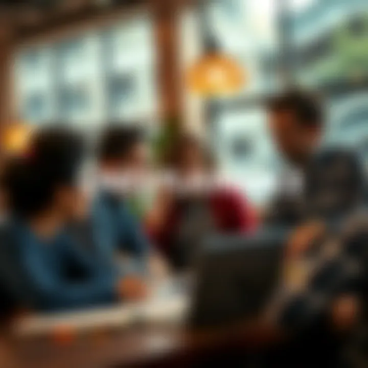 A group of people in a casual setting, engaged in a discussion about difficult subjects, with notes and a laptop on the table.