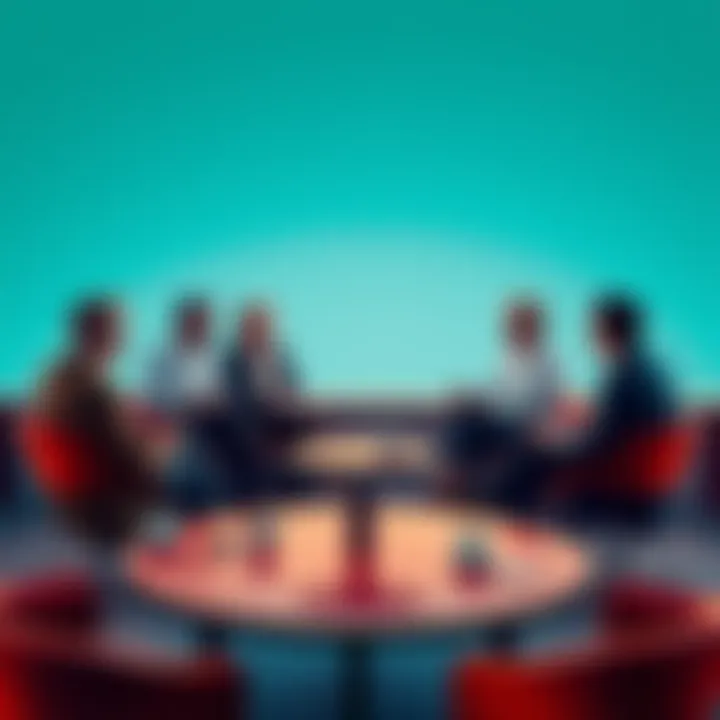 A group of people sitting in a circle engaging in a discussion about common misconceptions, with notepads and coffee cups on the table.