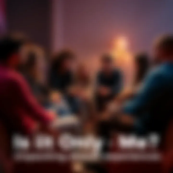 A diverse group of people sitting in a circle, engaging in a lively discussion about shared feelings and experiences, promoting connection and understanding.
