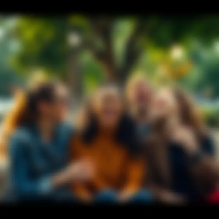 A group of friends laughing and enjoying each other's company at a park