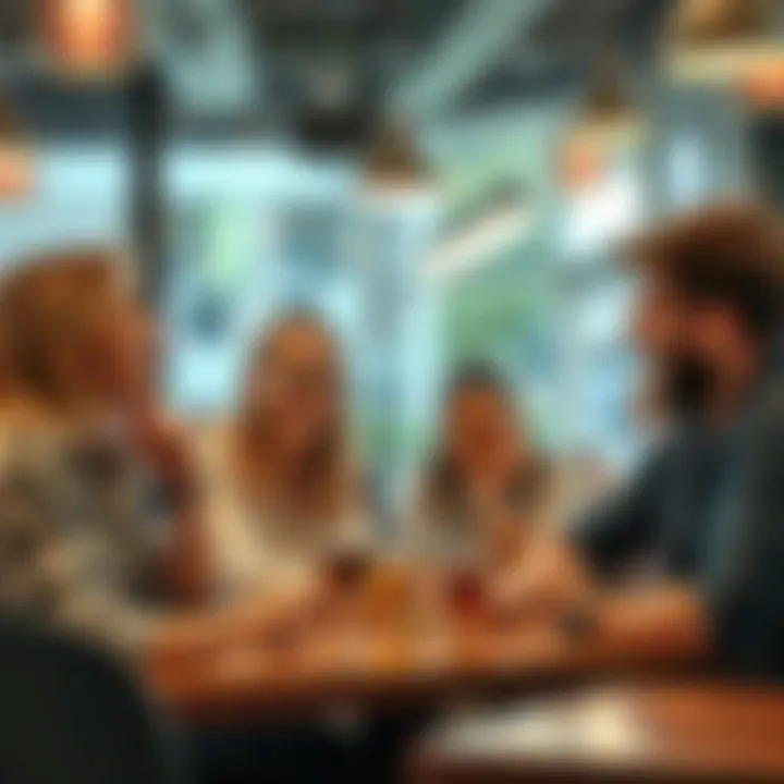 A group of friends sharing jokes and laughing together at a cafe, creating a joyful atmosphere.